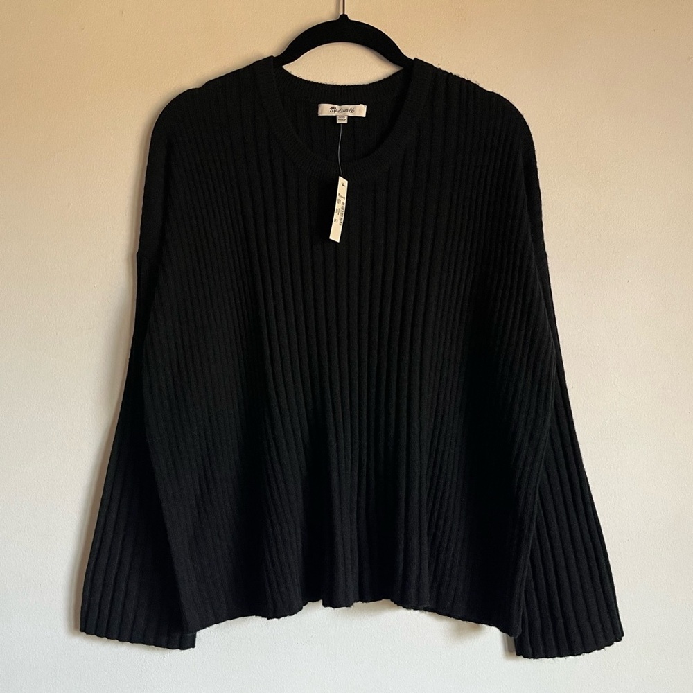 NWT Madewell Relaxed Crewneck Sweater in Black Marino Alpaca XXS Oversized J8854